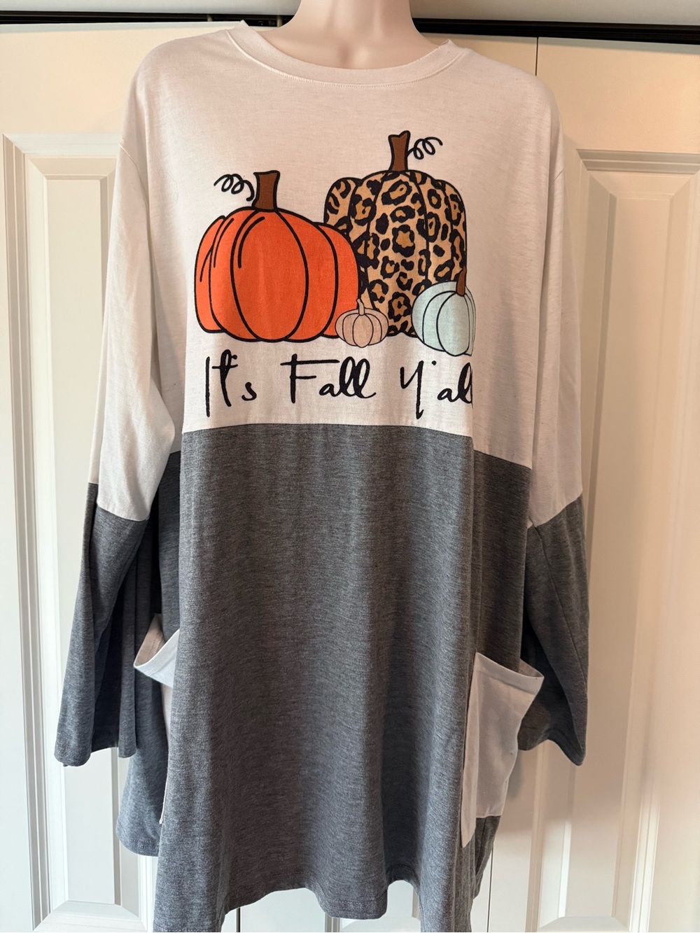 Happy Fall Y’all Autumn theme tunic top shirt 1X pumpkins